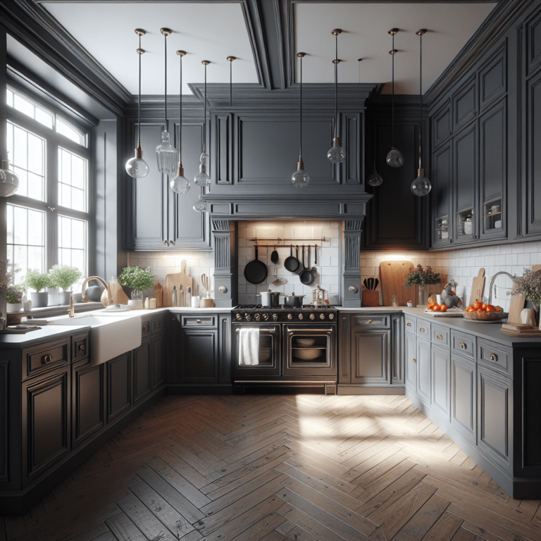 anthrazitfarbene Küche im Vintage Chic Stil-Lübeck