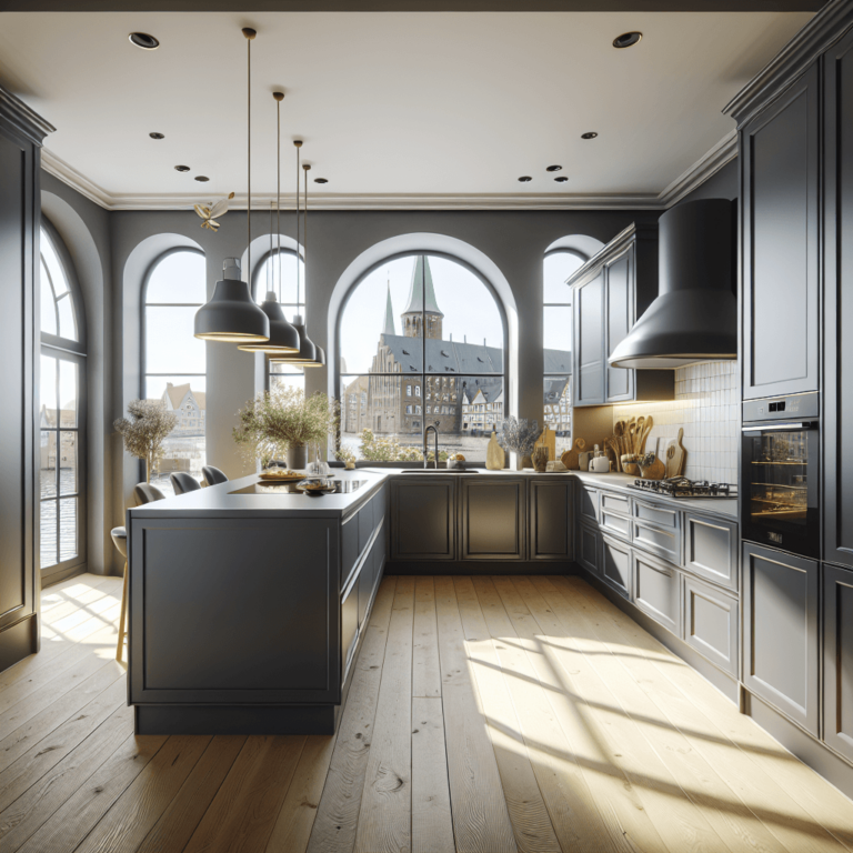 anthrazitfarbene Küche in U-Form-Lübeck