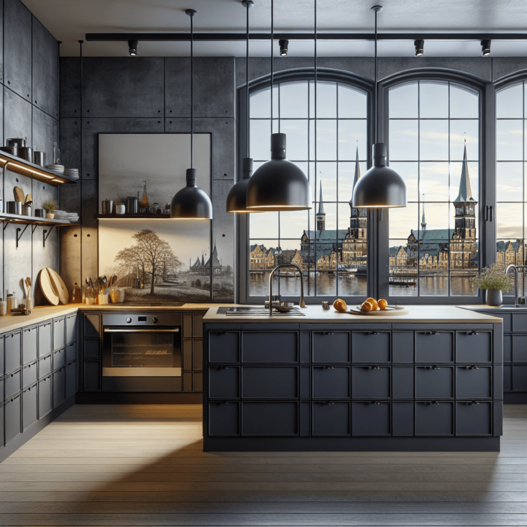 anthrazitfarbene Küche mit Stahlakzenten-Lübeck
