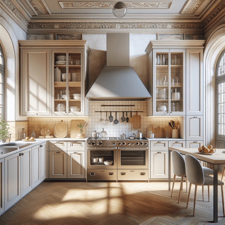 beige Küche mit Stahlakzenten-Lübeck