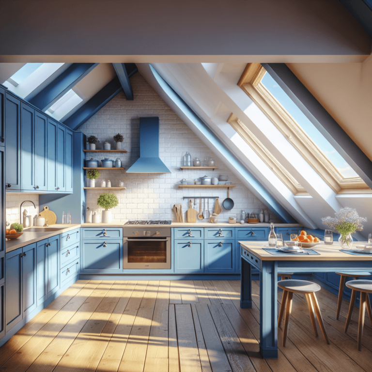 blaue Küche für Dachschräge-Lübeck