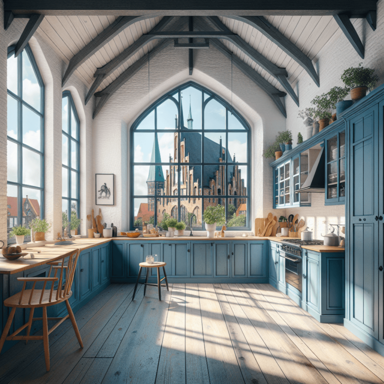 blaue Küche im Bauernhausstil-Lübeck
