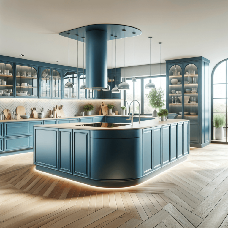 blaue Küche in U-Form-Lübeck