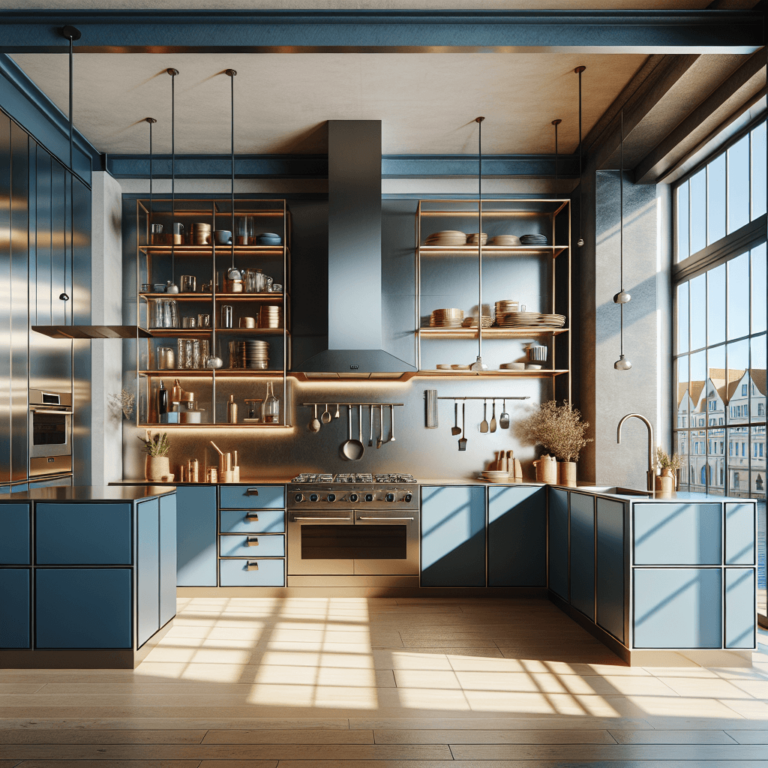 blaue Küche mit Stahlakzenten-Lübeck