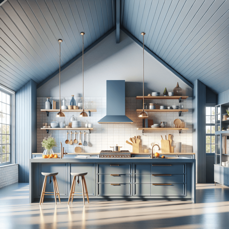 blaugraue Küche für Dachschräge-Lübeck