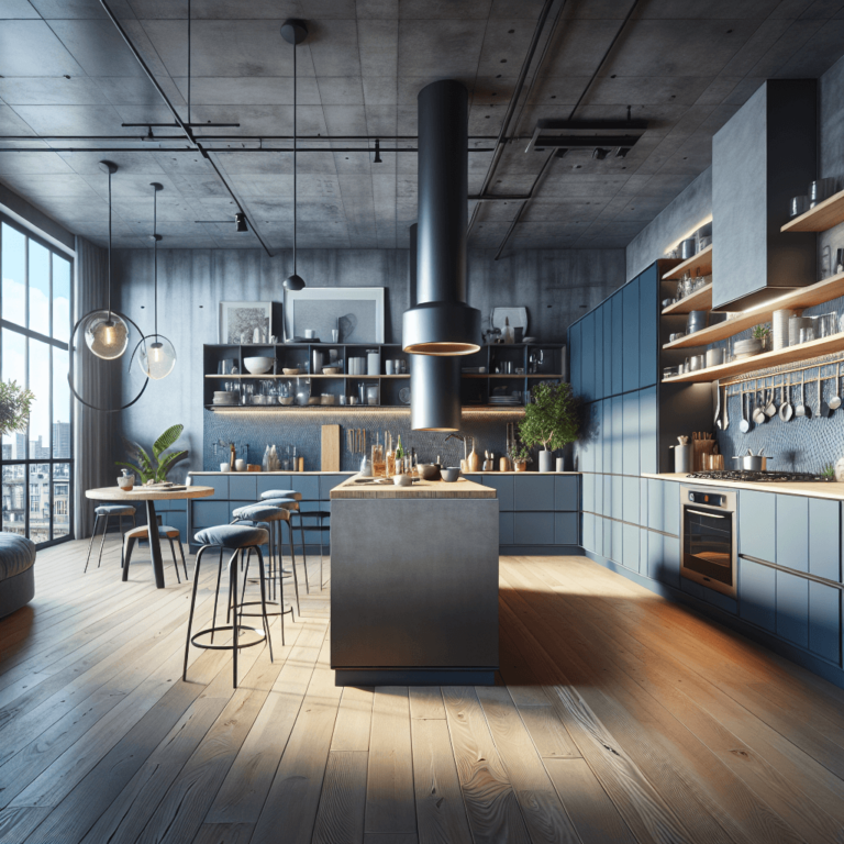 blaugraue Küche im Loftstil-Lübeck