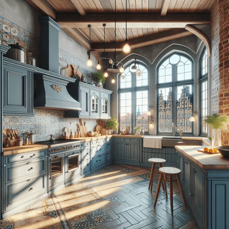 blaugraue Küche im Vintage Chic Stil-Lübeck