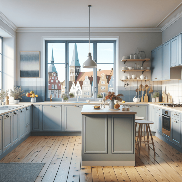 blaugraue Küche im skandinavischen Stil-Lübeck