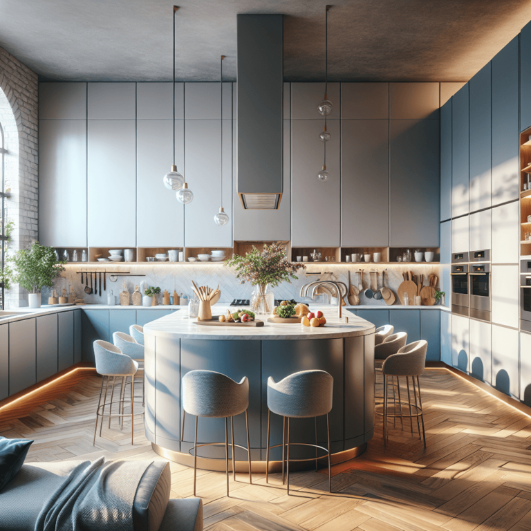 blaugraue Küche in U-Form-Lübeck