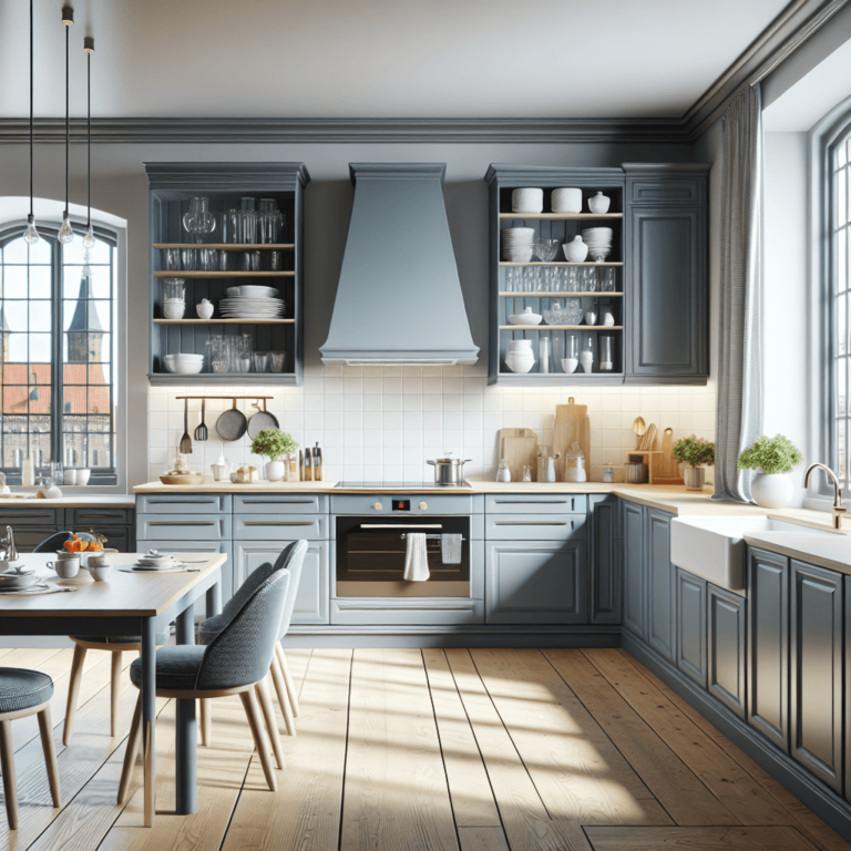 blaugraue einzeilige Küche-Lübeck