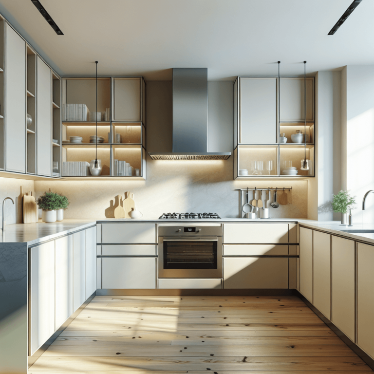 cremefarbene Küche mit Stahlakzenten-Lübeck