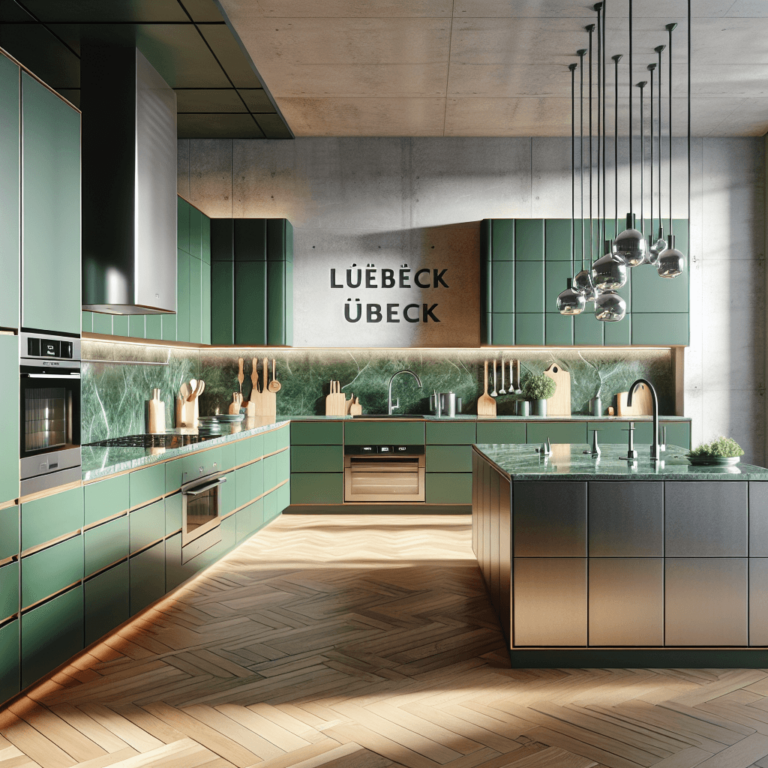 grüne Küche mit Stahlakzenten-Lübeck