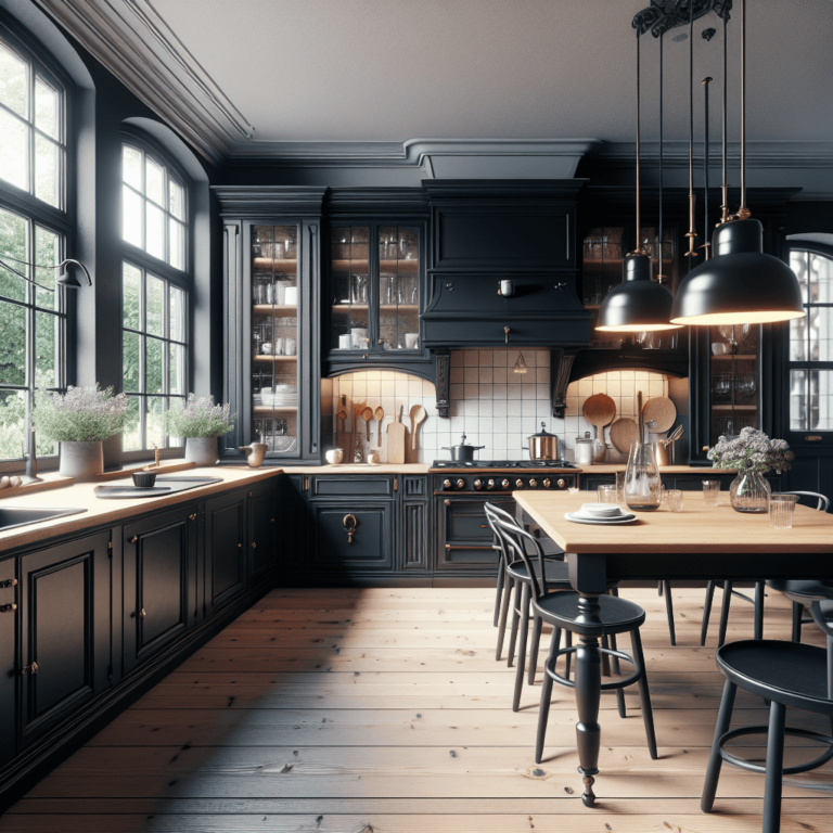schwarze Küche im Vintage Chic Stil-Lübeck