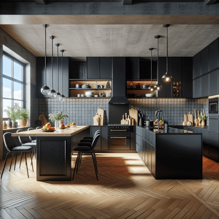 schwarze Küche in L-Form-Lübeck