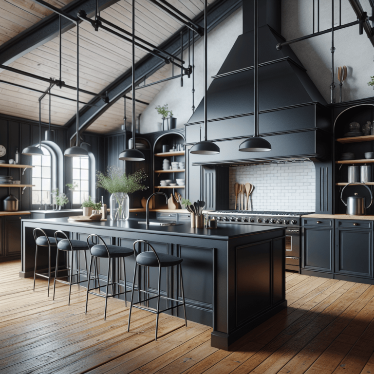 schwarze Küche mit Stahlakzenten-Lübeck